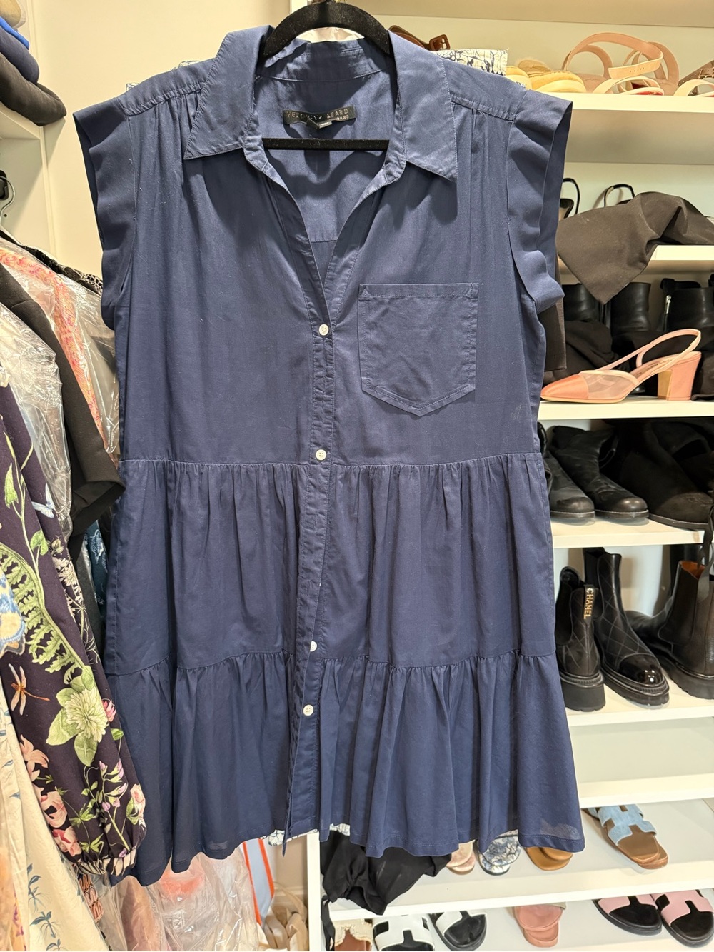Veronica Beard Navy Blue Tiered Shirt Dress